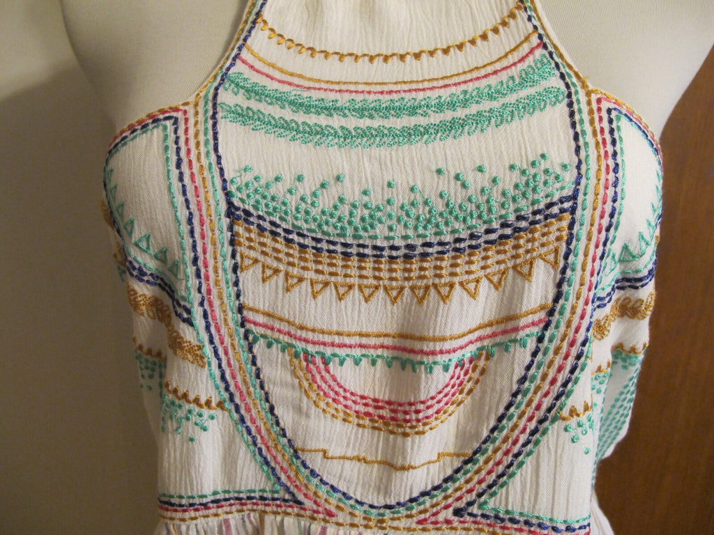 Anthropologie Floreat women's embroidered white multicolor rayon halter top