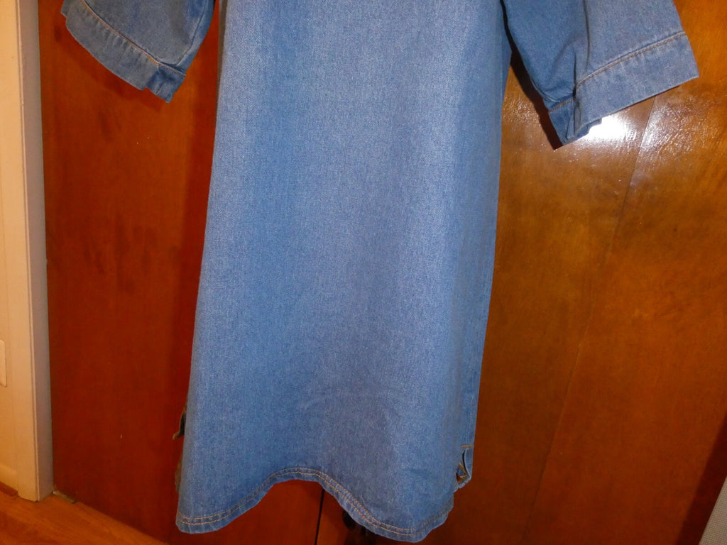 Anthropologie Maeve Denim Shift Dress Lace Up Tie Sleeves Large