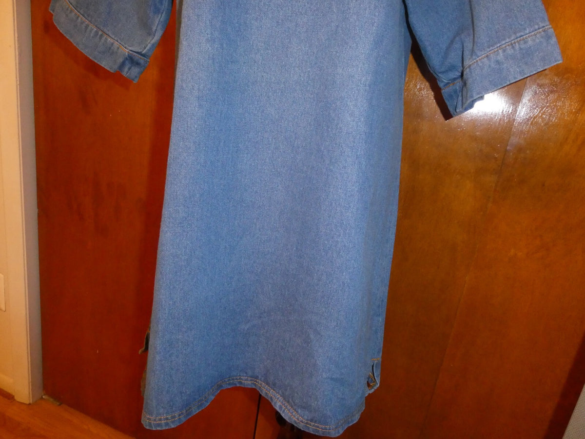 Anthropologie Maeve Denim Shift Dress Lace Up Tie Sleeves Large