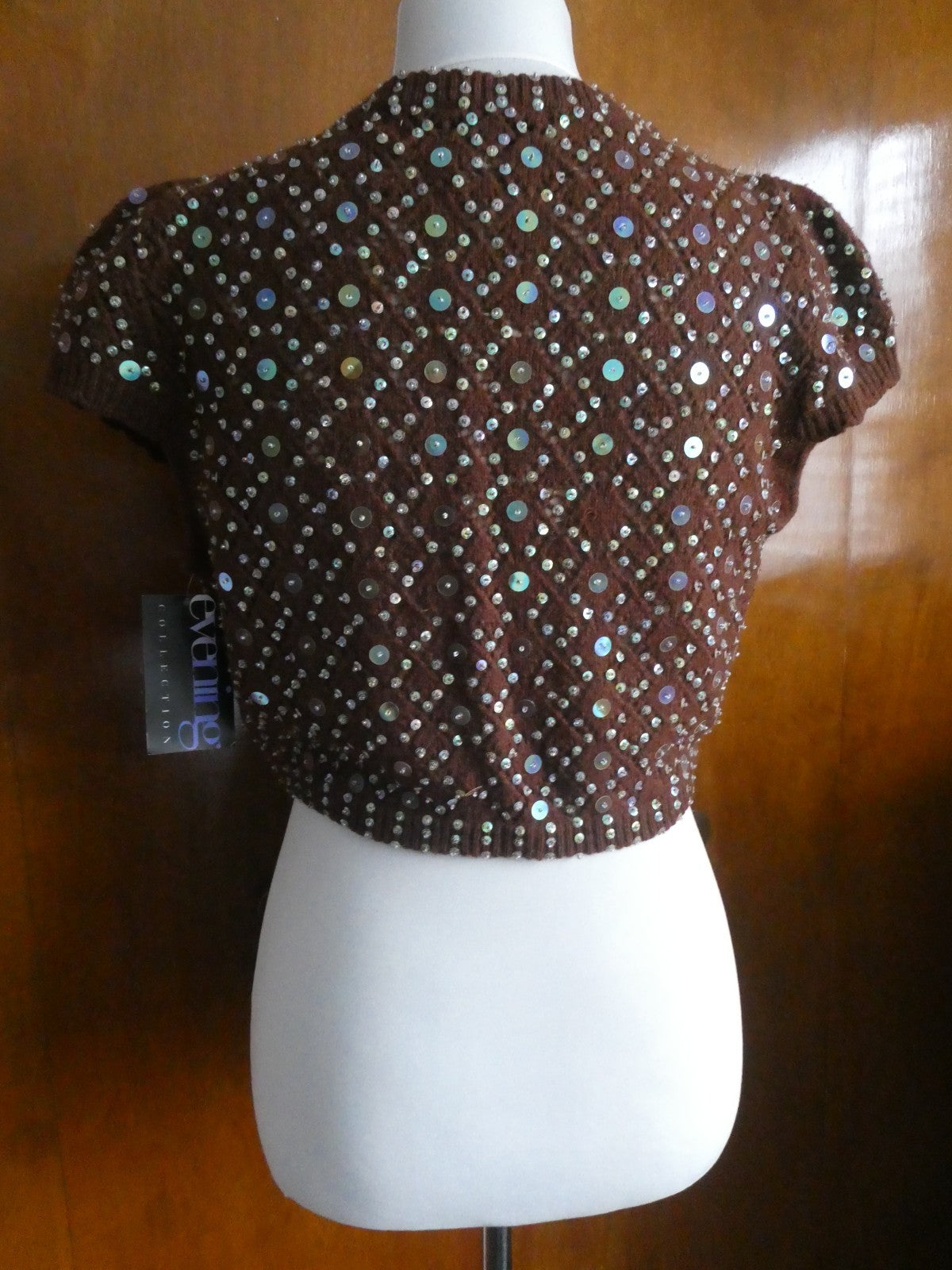 Necessary Objects Ady Gluck-Frankel Women Brown Sequin Open Front Cardigan Large