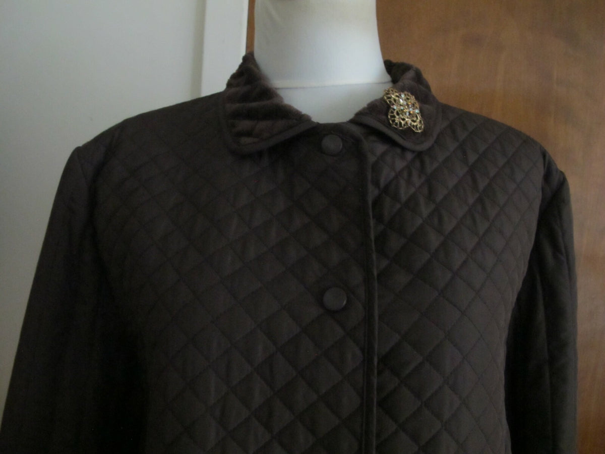 Larry Levin Women's Brown Quilted Coat Jacket Faux Fur Lining XLarge