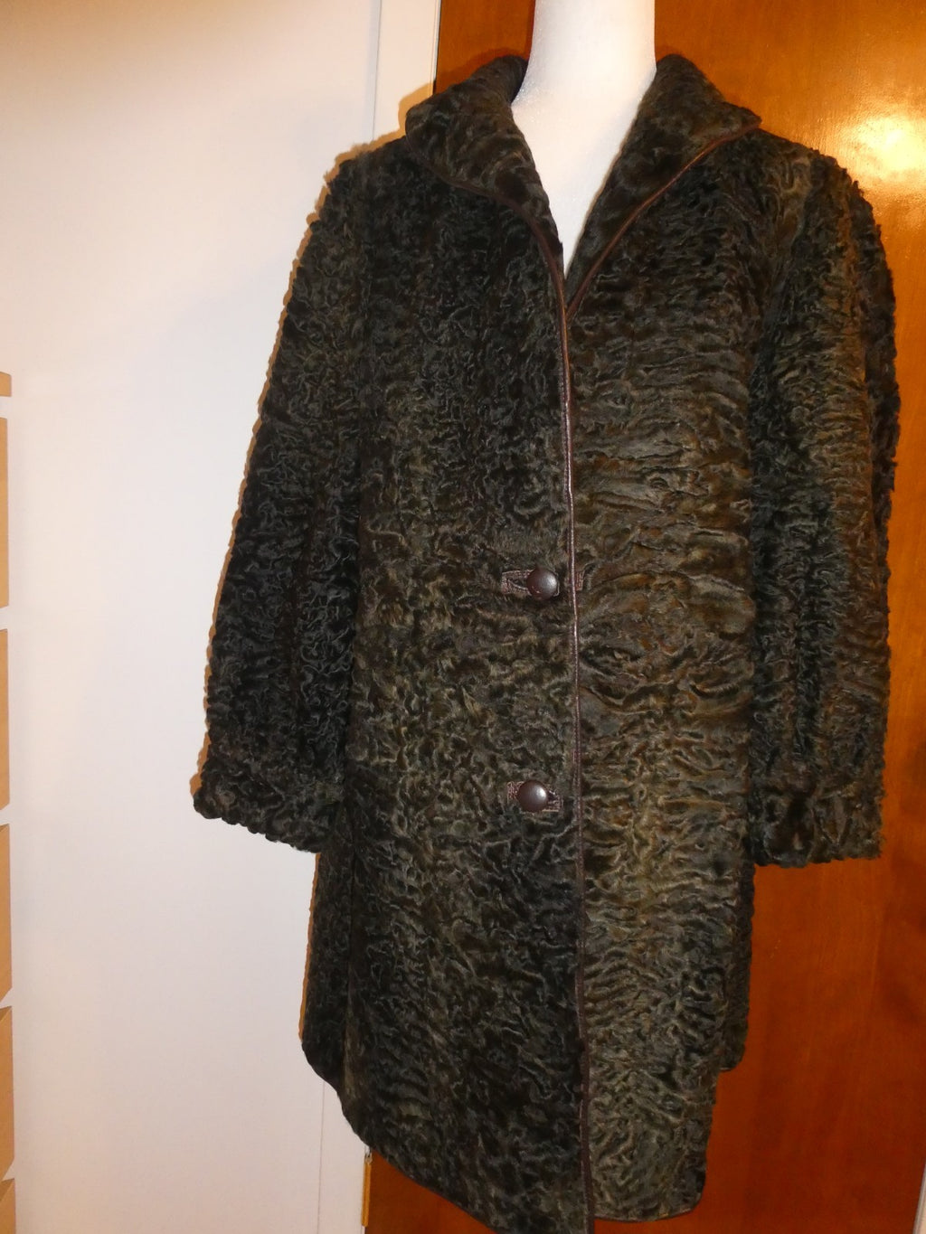 Custom Made Karakul Persian Lamb Reversible Brown Coat Women XL Fur & Leather