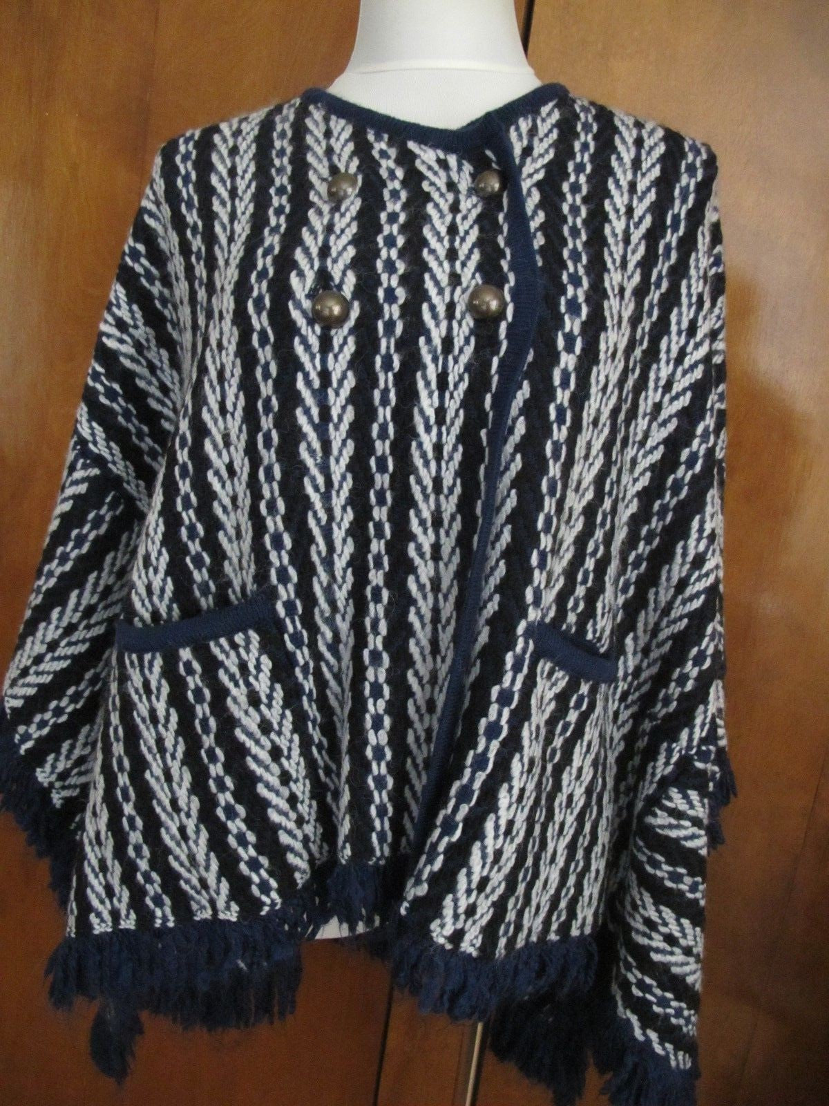 Anthropologie Sleeping On Snow Women's Jacquard Poncho Sweater Blue One Size