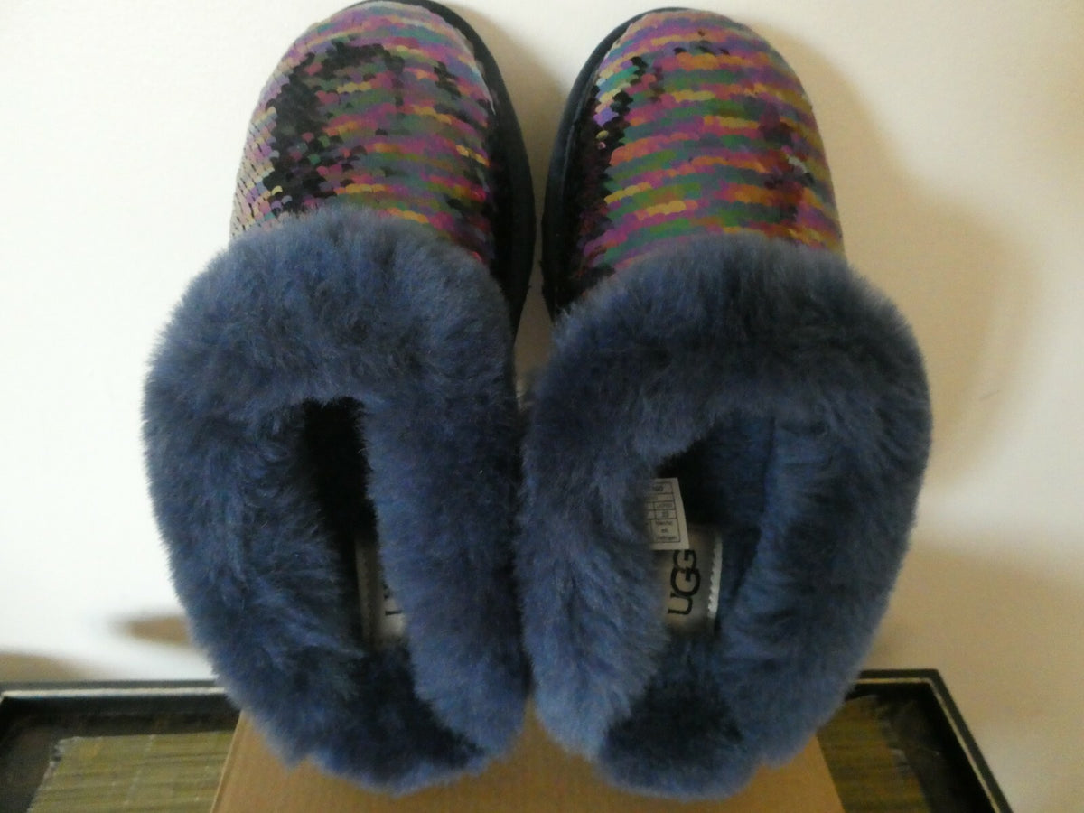 UGG Cluggette Sequins Sheepskin Flux Cozy Women Navy Slipper US 6 Style1127490
