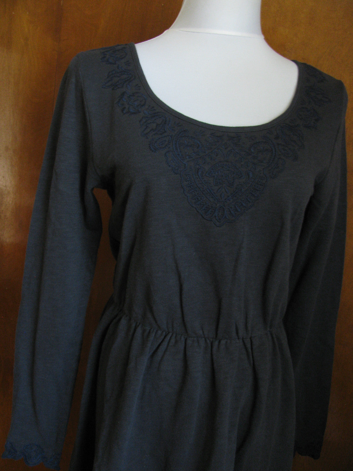 Anthropologie women's dark gray cotton embroidered dress Size XS, M, S