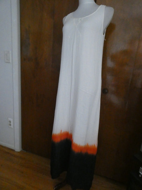 AIKO women’s beige maxi full lined dress hem orange/black bamboo/cotton Large