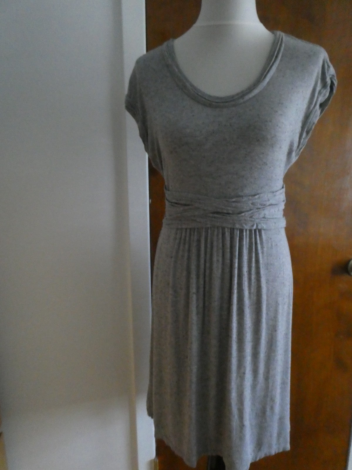 Max Studio women knit jersey dress heather gray with black flecks, featuring L