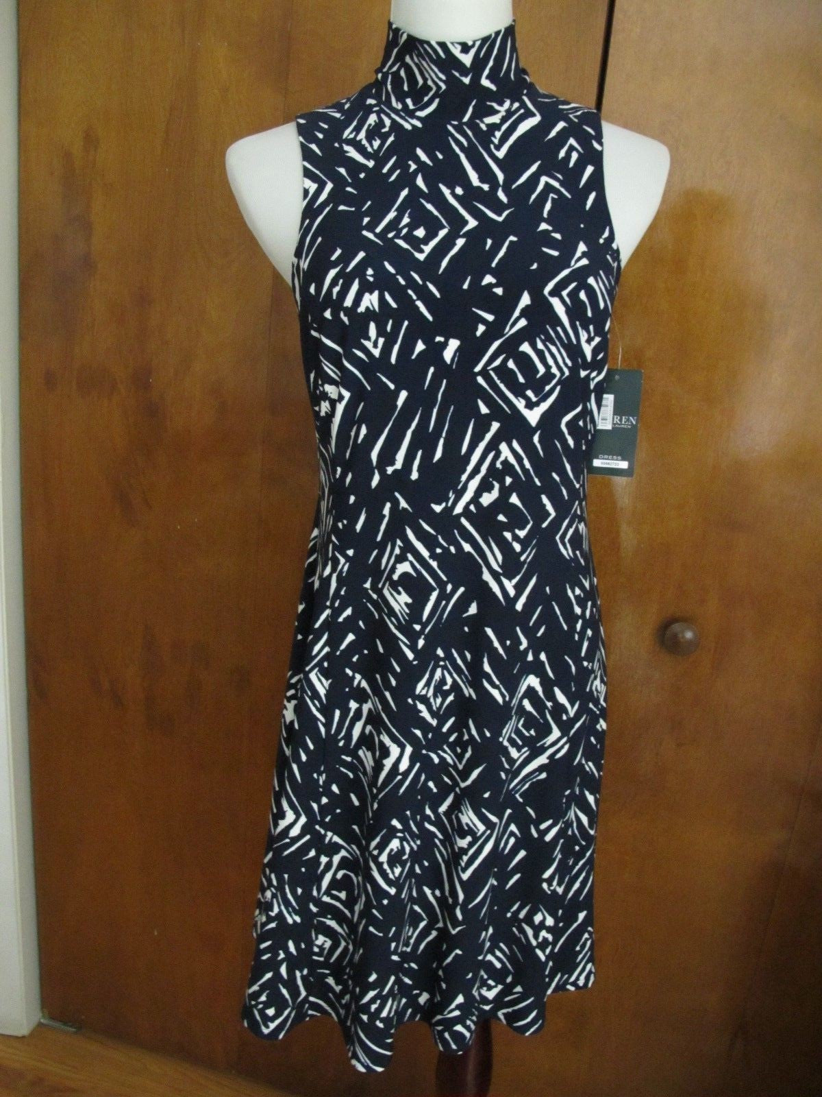 Ralph Lauren women's navy white lined A-line dress New