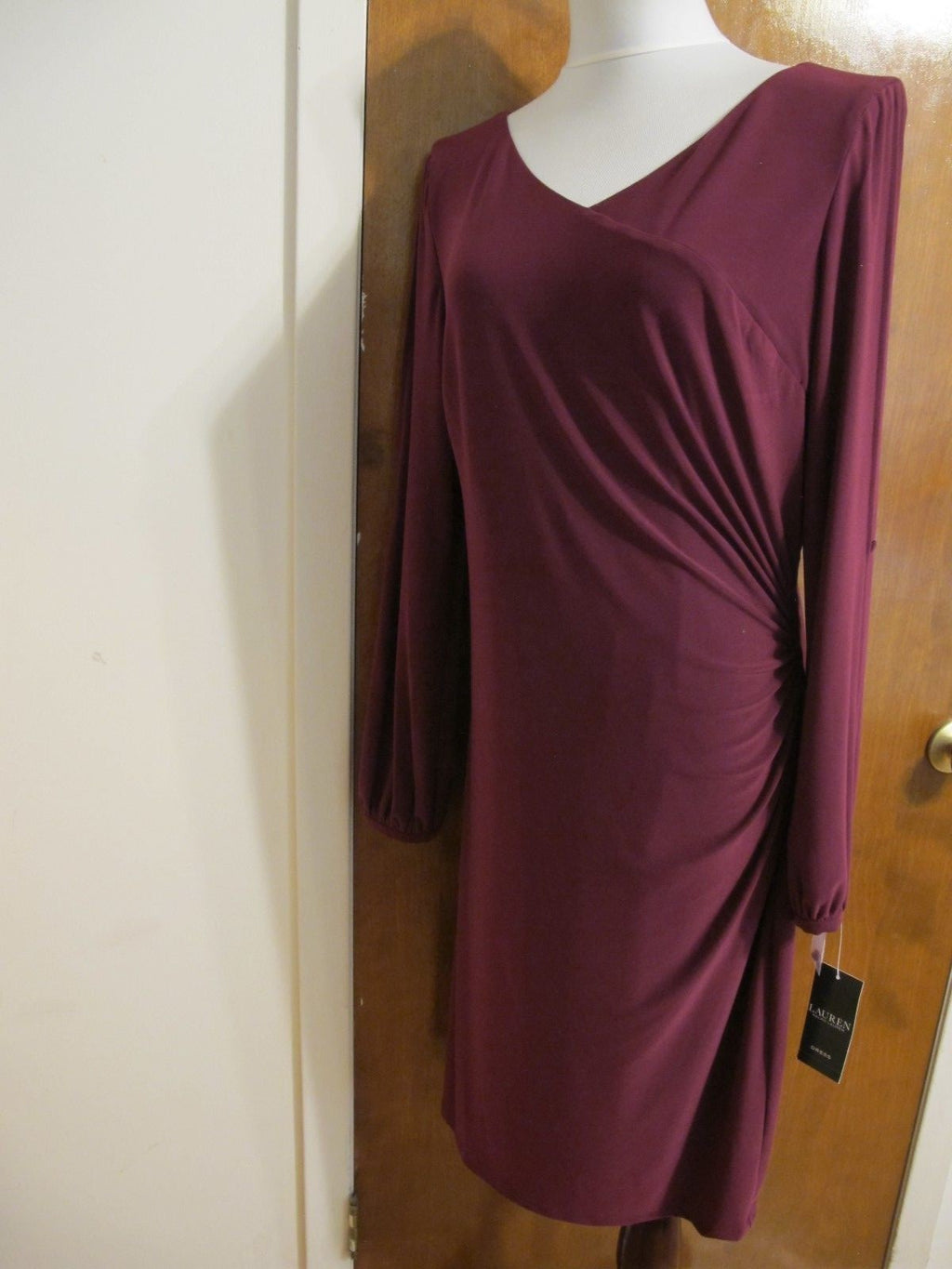 Ralph Lauren women's burgundy long sleeves with slits gathered classic dress 16