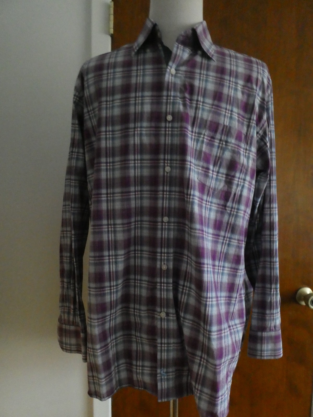 TAILORBYRD Collection Men's 2XL Purple Plaid Button Front Shirt 100% Cotton