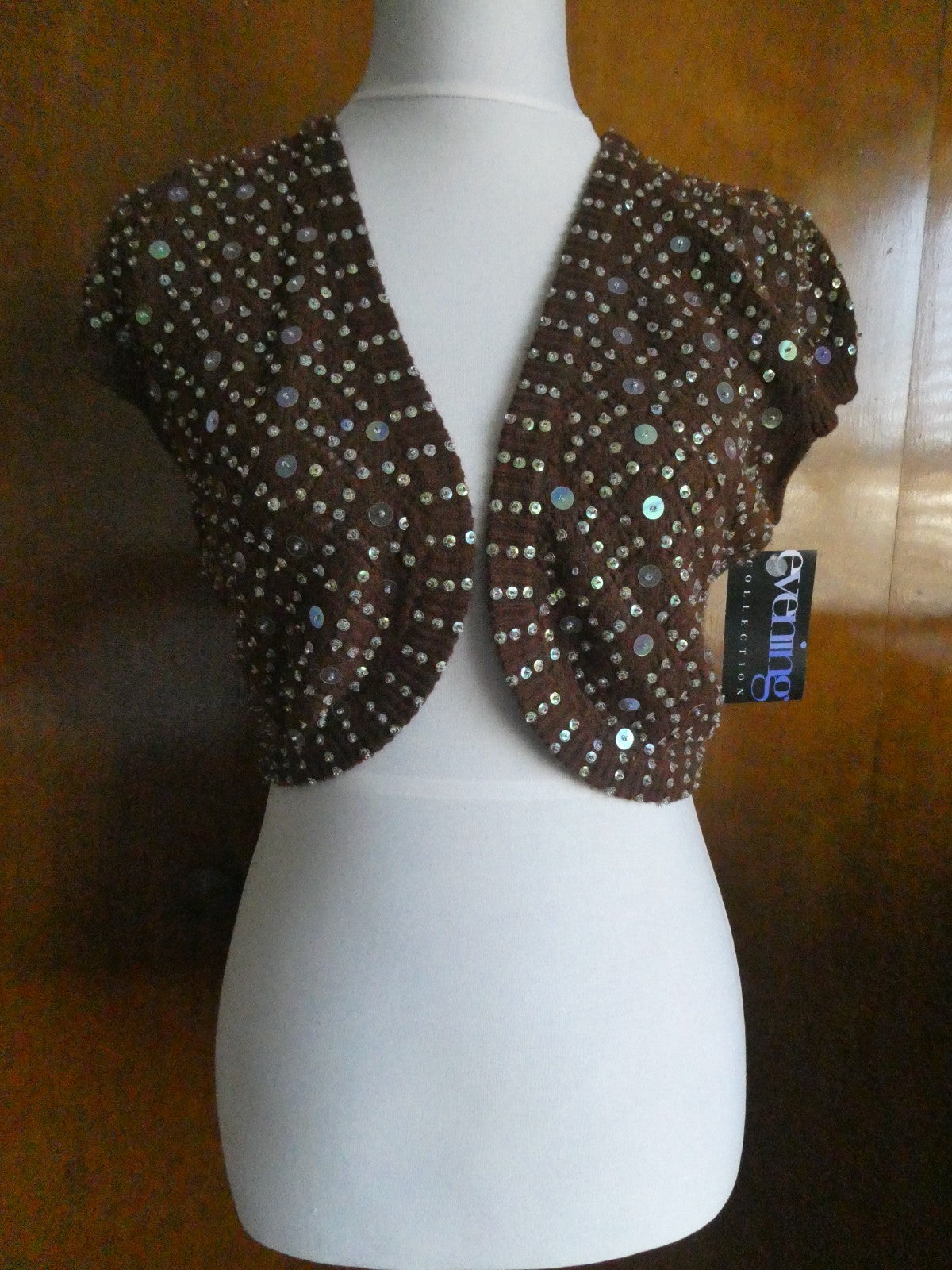Necessary Objects Ady Gluck-Frankel Women Brown Sequin Open Front Cardigan Large