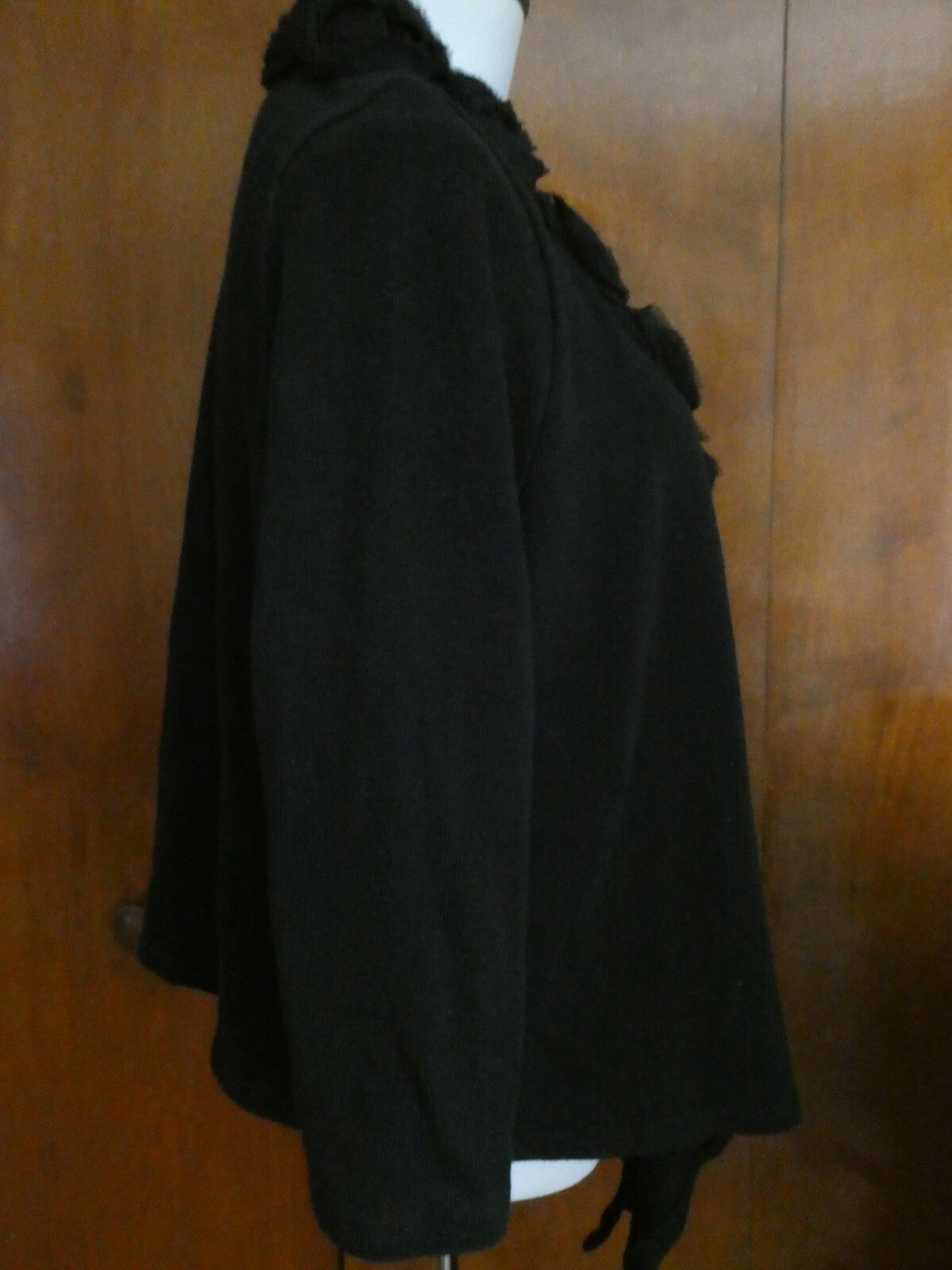 Yvos Women's Black Detailed Cotton Bland Cardigan Size XL