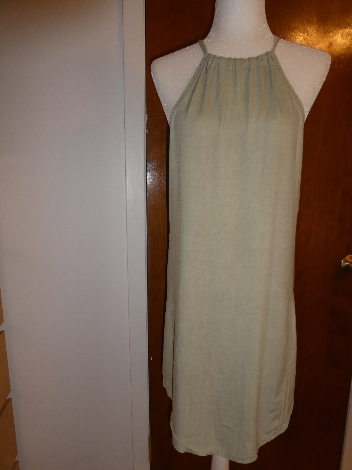 Anthropologie Cloth&Stone 100% Tencel Sage Green Midi Dress Summer Halter NWT XS