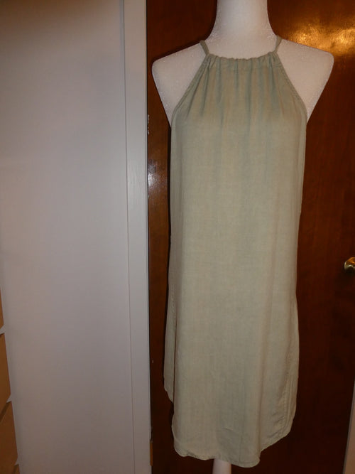 Anthropologie Cloth&Stone 100% Tencel Sage Green Midi Dress Summer Halter NWT XS
