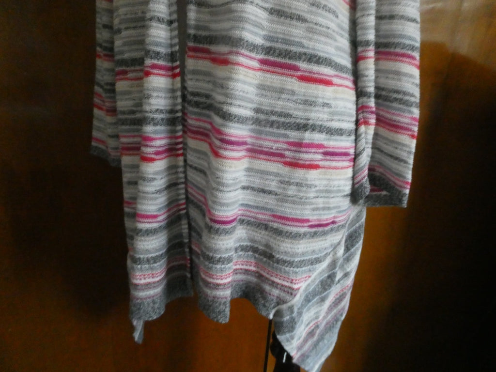 Nic + Zoe Women Linen Blend Open Front Multicolor Long Sleeve Cardigan Large