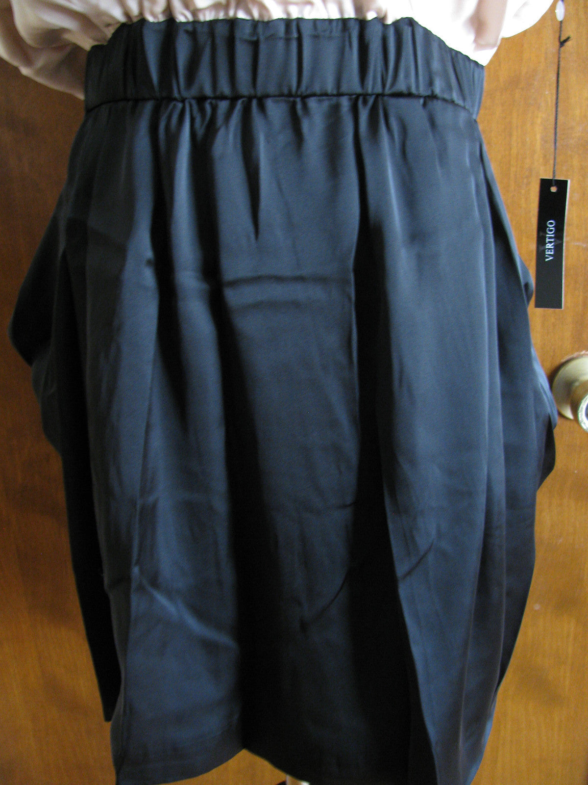 Vertigo women’s lined beige/black satin tunic dress 