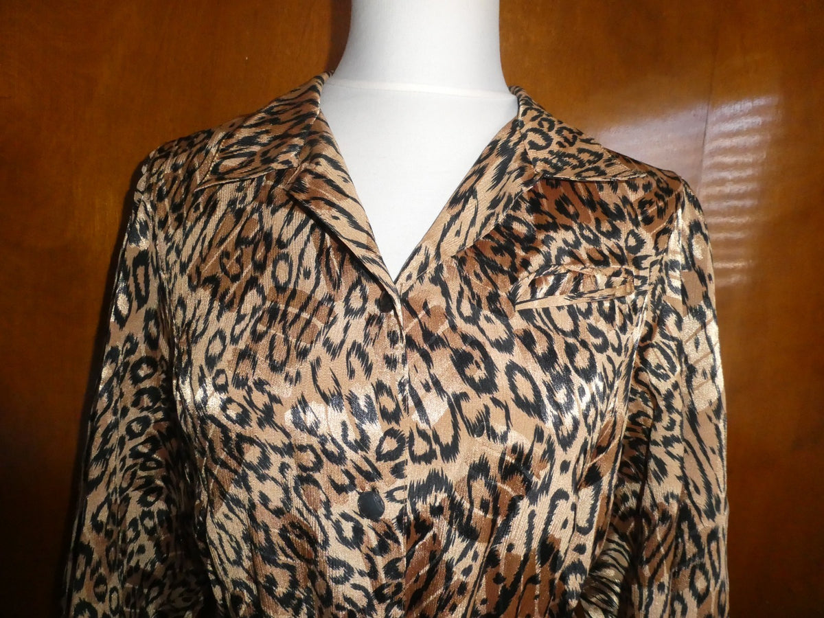 Vintage Baruch Women 2 Pc Suit Size 48 Leopard Jacket Black Pleated Lined Skirt