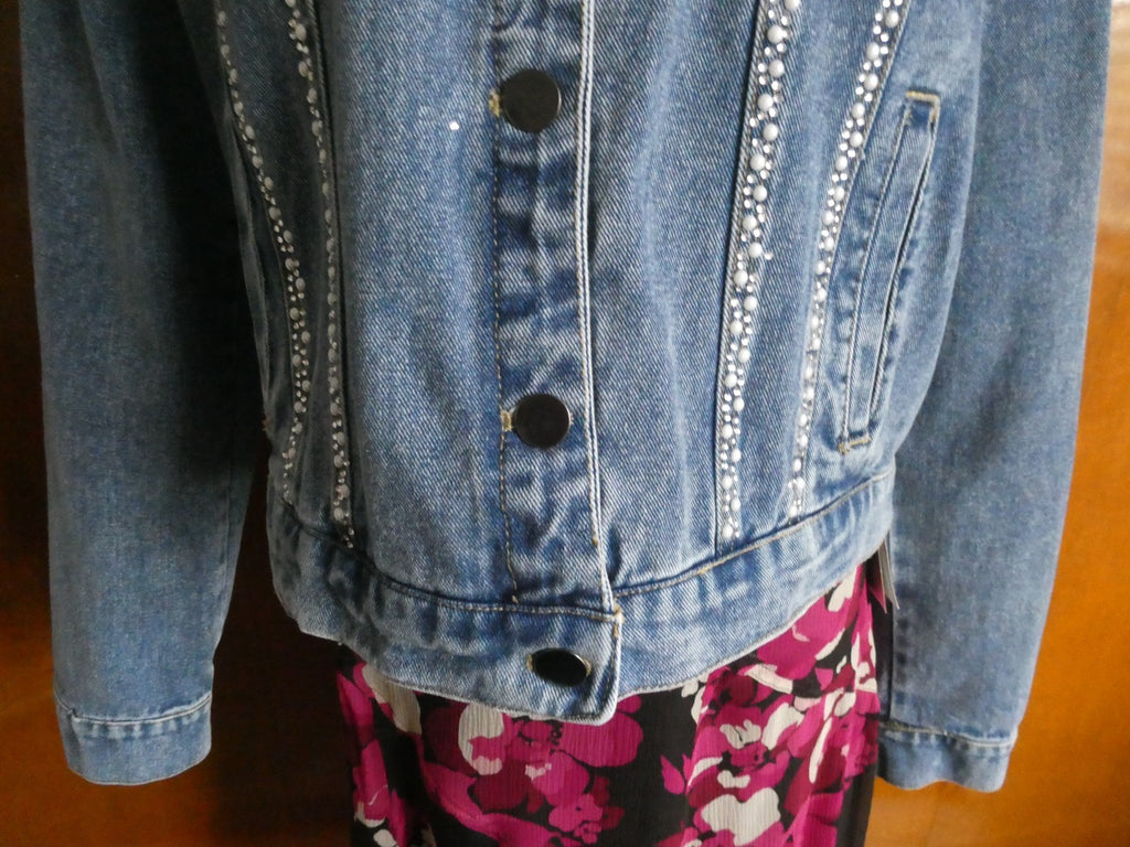 Alexis Taylor Women 100% Cotton Beaded Jeans Blazer Jacket Blue XLarge (fits L)