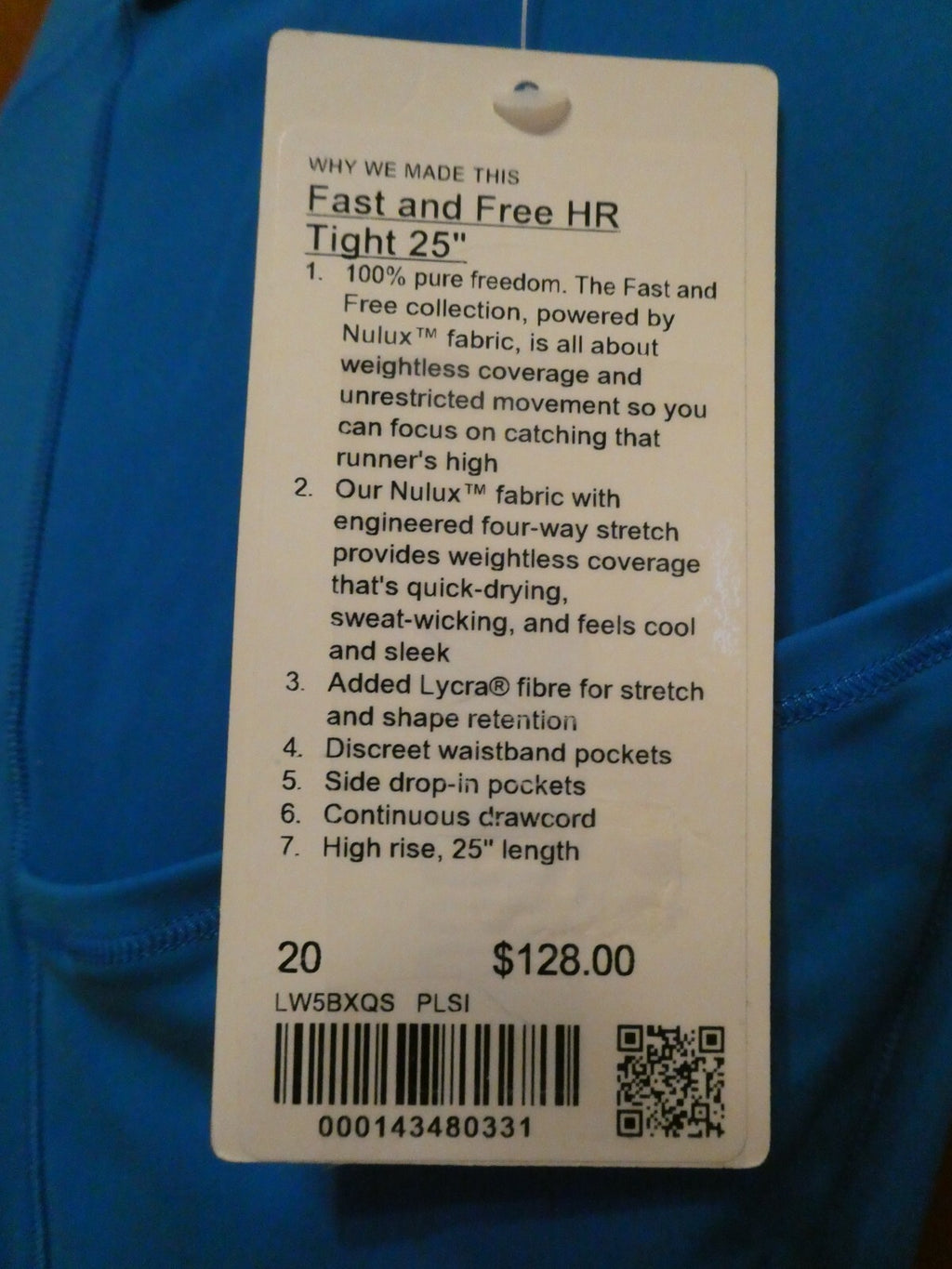 Lululemon Women’s Fast Free HR Tight Legging 25” Blue PLSI Size 20