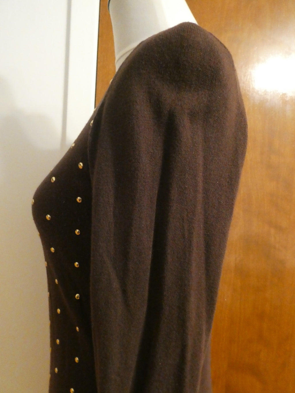Michael Kors Studded Sweater Dress Size 2 Brown Gold Studded Long Sleeve Bodycon