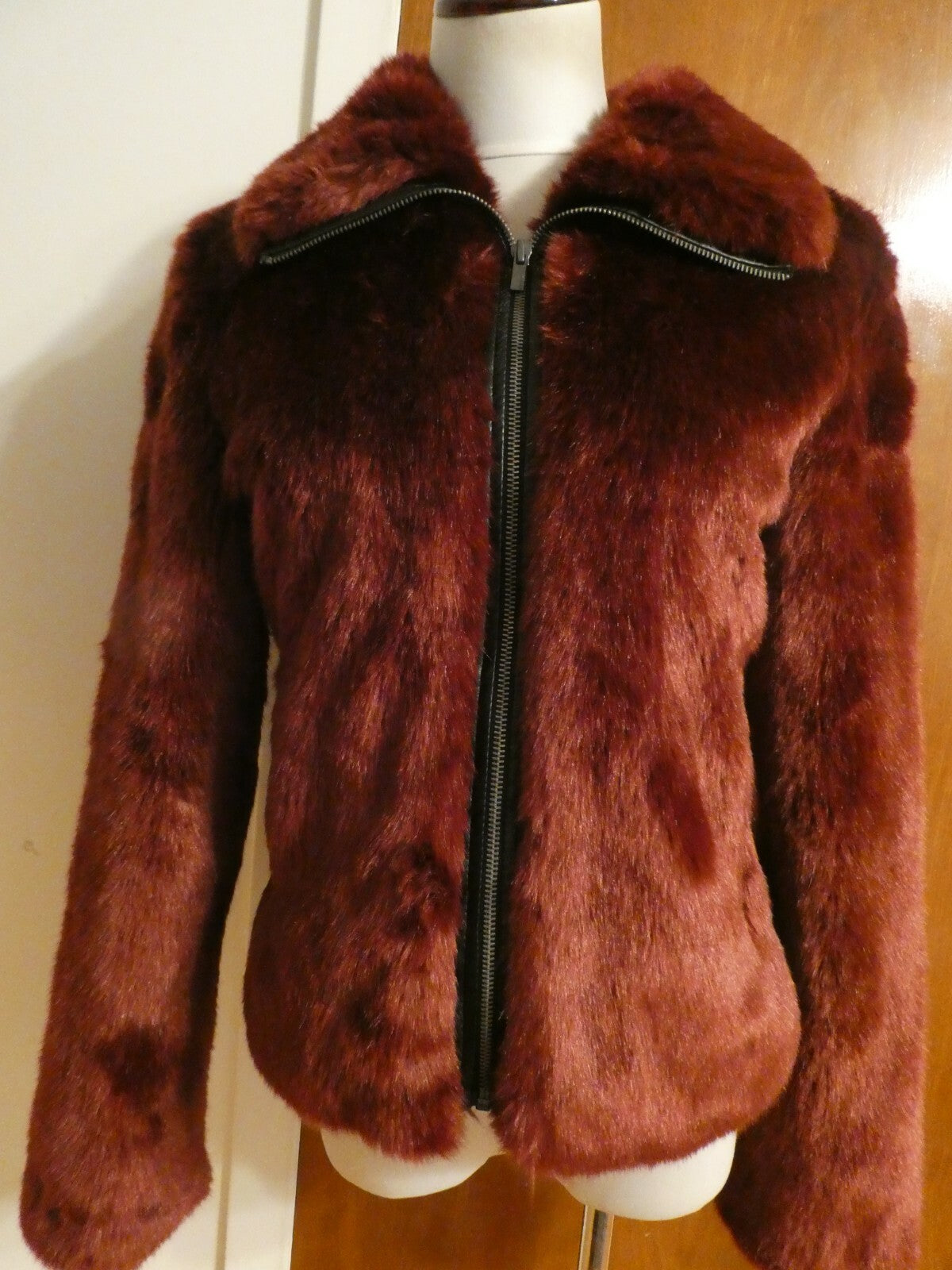 Express Cozy Faux Fur Coat with faux leather trim size small