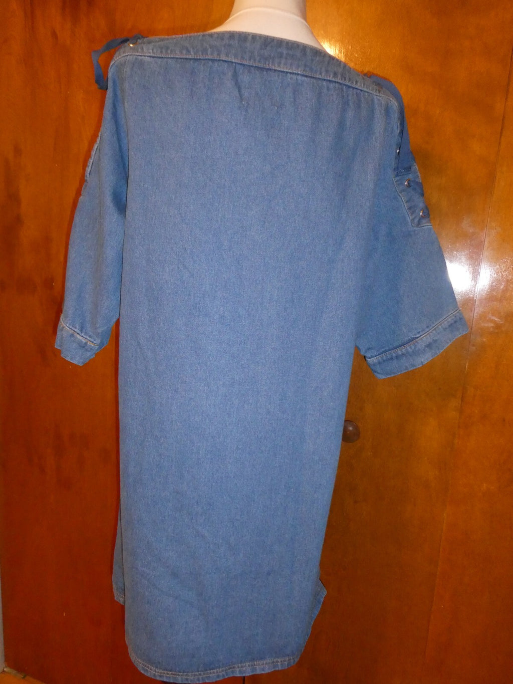 Anthropologie Maeve Denim Shift Dress Lace Up Tie Sleeves Large