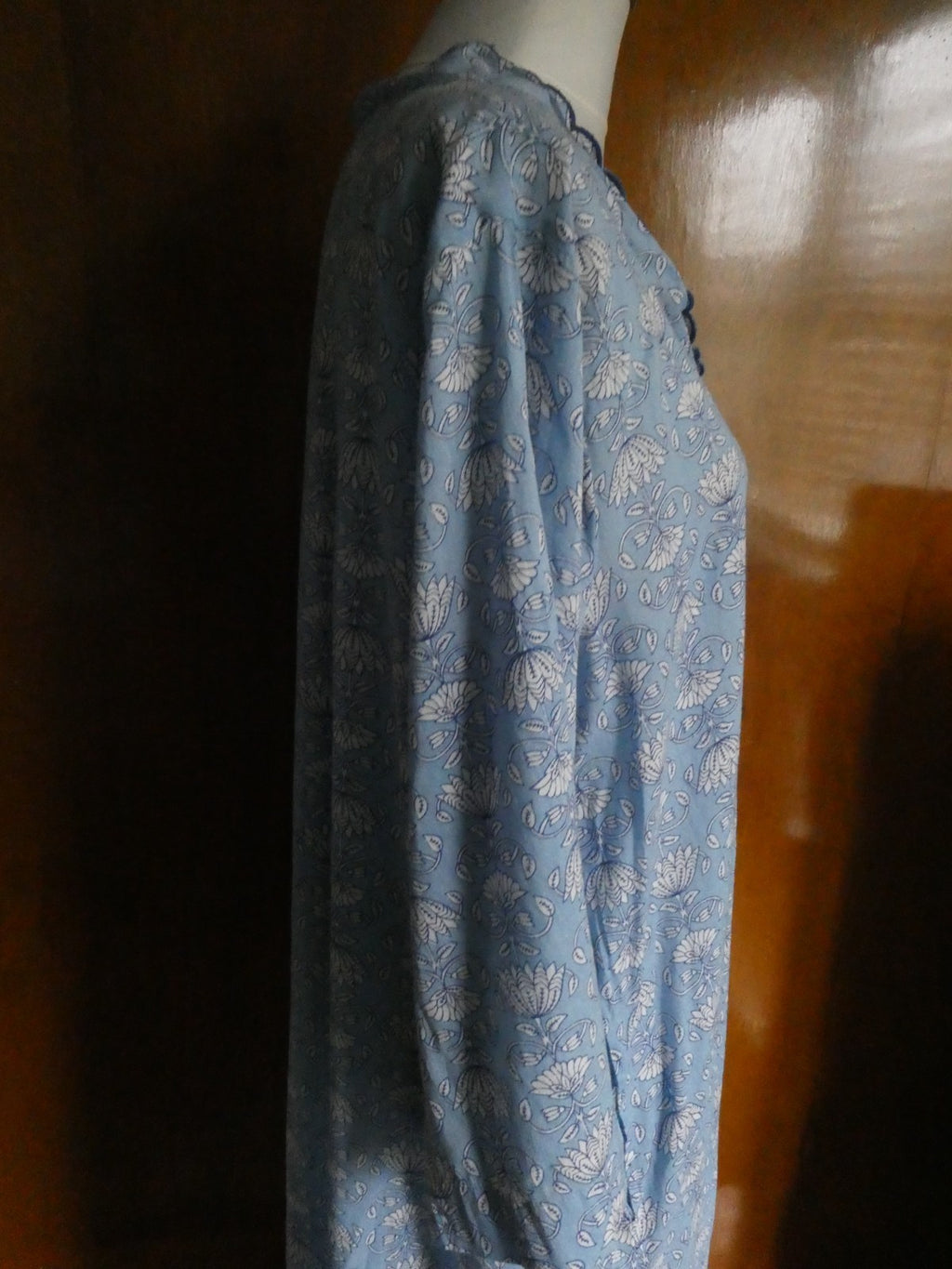 Tucker Nuck Maxi Dress XL Blue Floral 100% Cotton Soft Boho Lounge Caftan