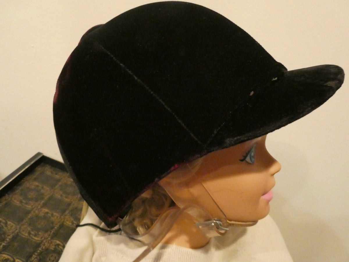Ladies black/dark purple velvet riding helmet decorated bow at the back Small