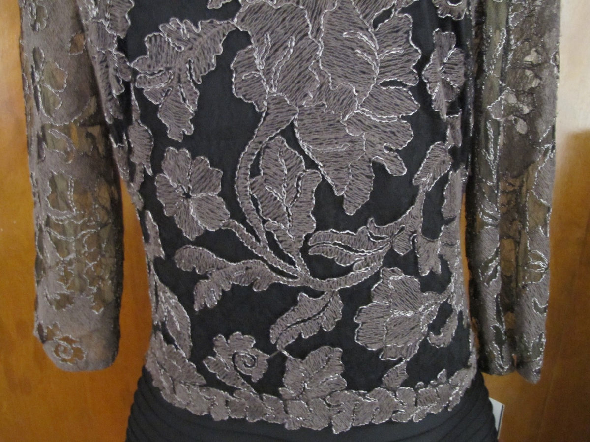 Tadashi Shoji women’s black with mesh A-Line New evening dress New