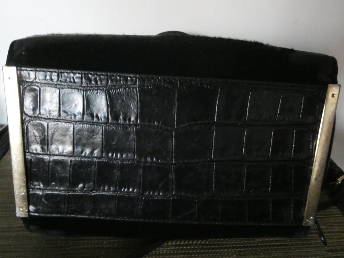 MICHAEL KORS black leather trim haircalf dyed composed crossbody handbag