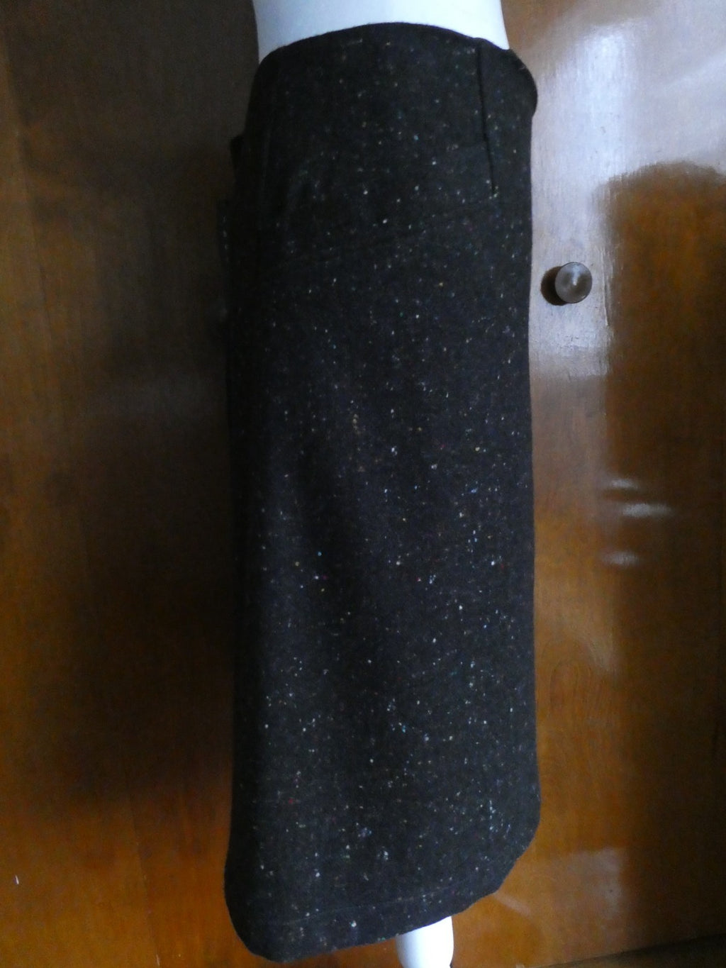 Theory Women Anorel Black Multi Virgin Wool Detailed Size 12 Skirt $265