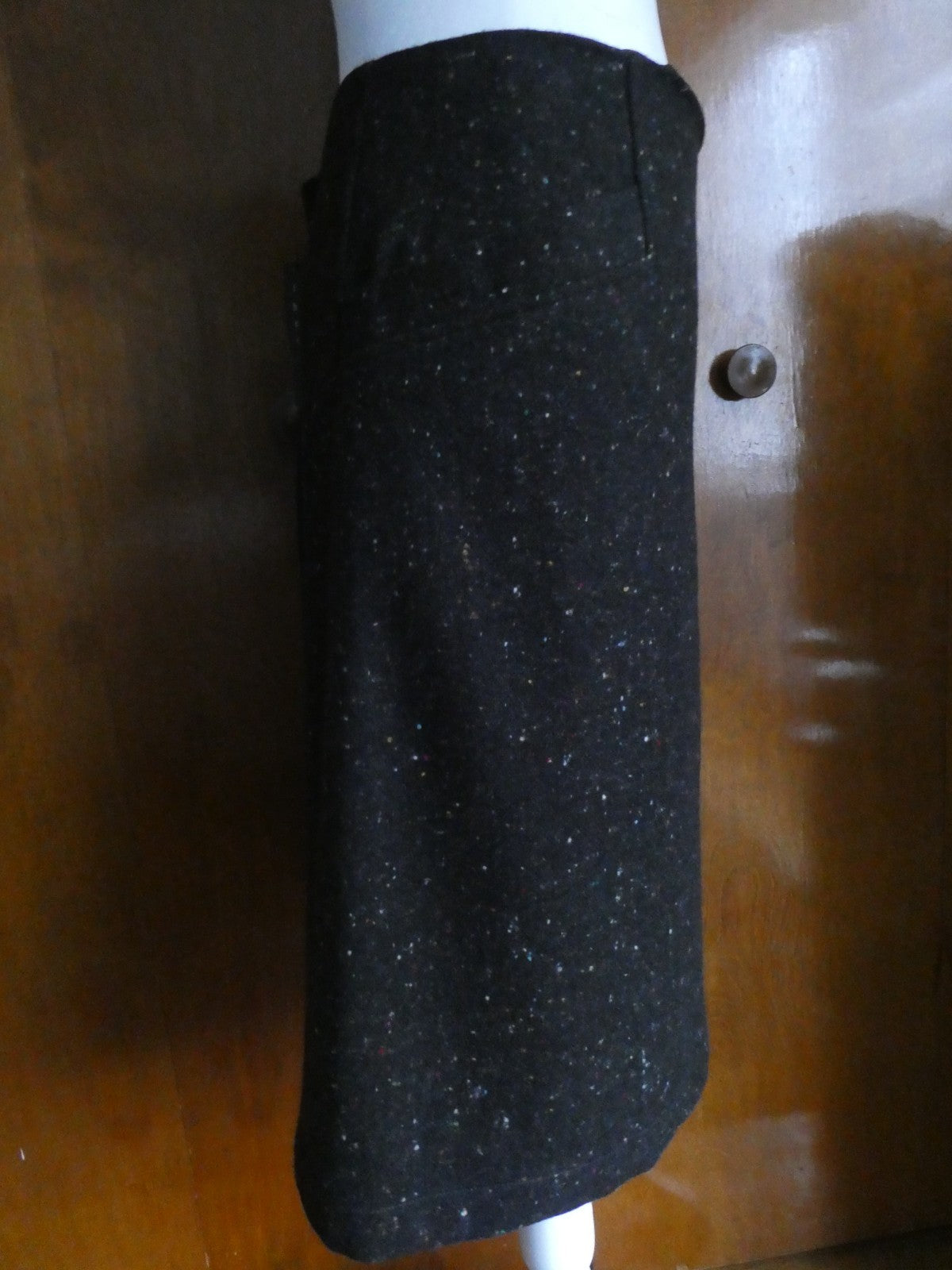 Theory Women Anorel Black Multi Virgin Wool Detailed Size 12 Skirt $265