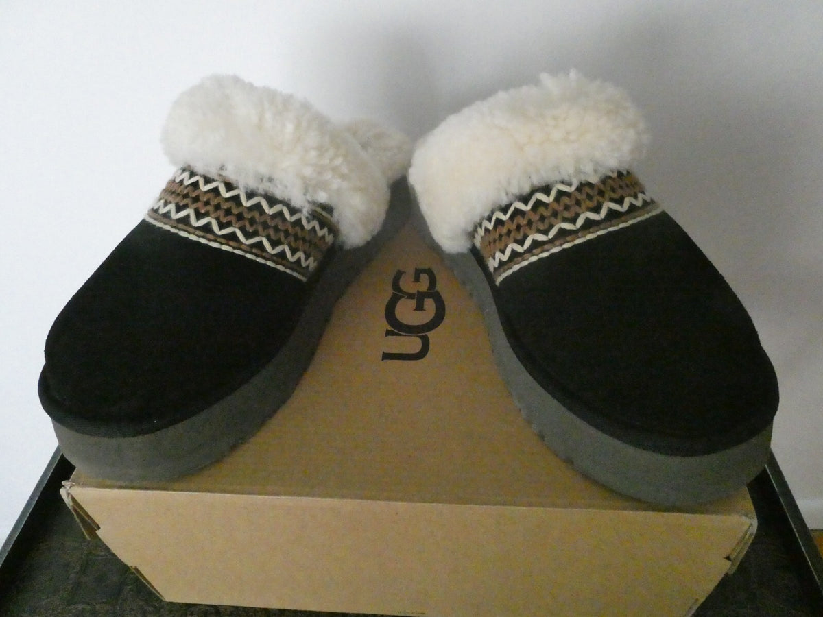 UGG DISQUETTE ATHERSON WOMENS BLACK SHEEPSKIN SLIPPERS Size 8
