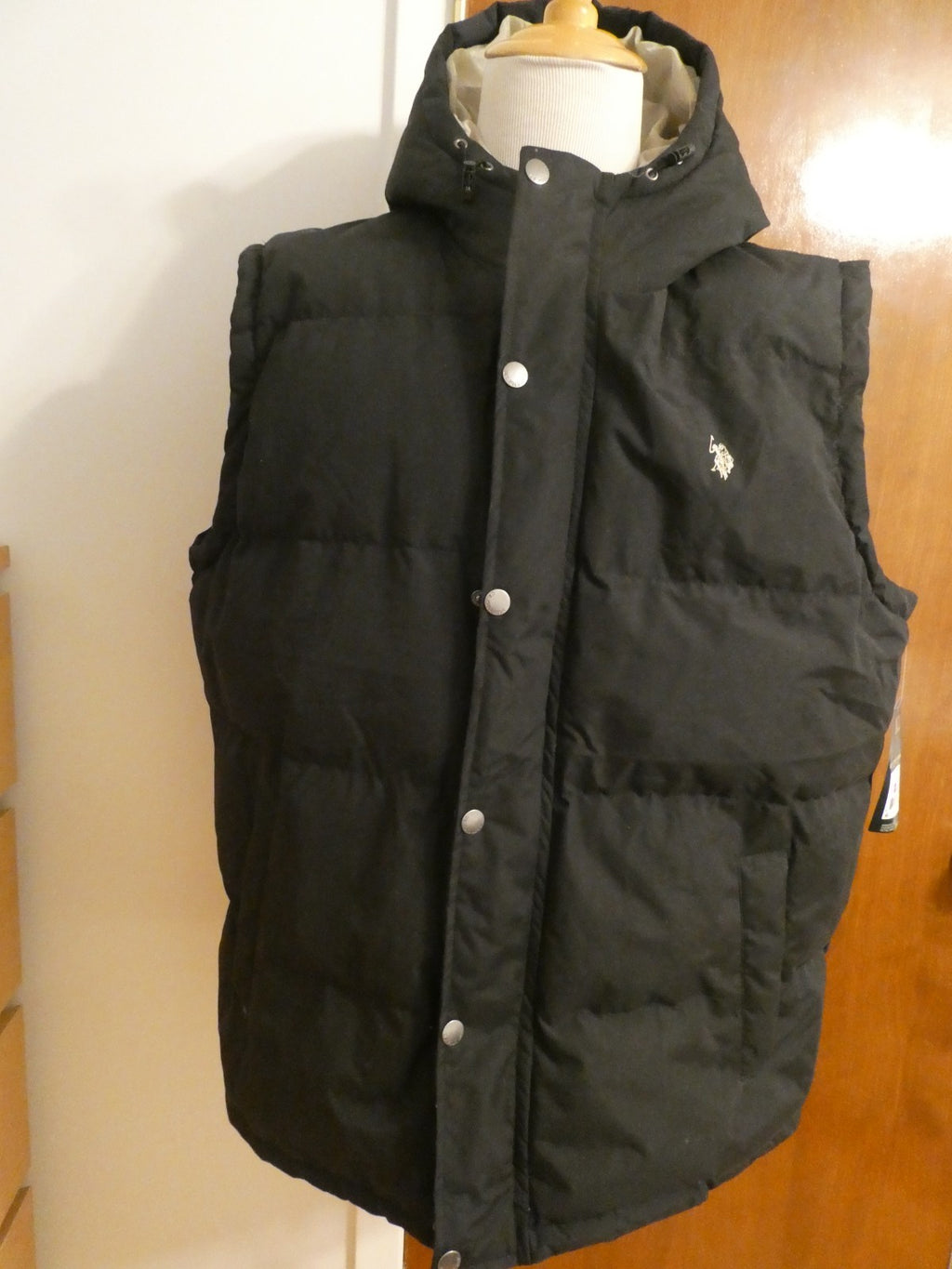 U.S. Polo Assn. Men's Full Zip Puffer Winter Vest Jacket black hood Size XXL