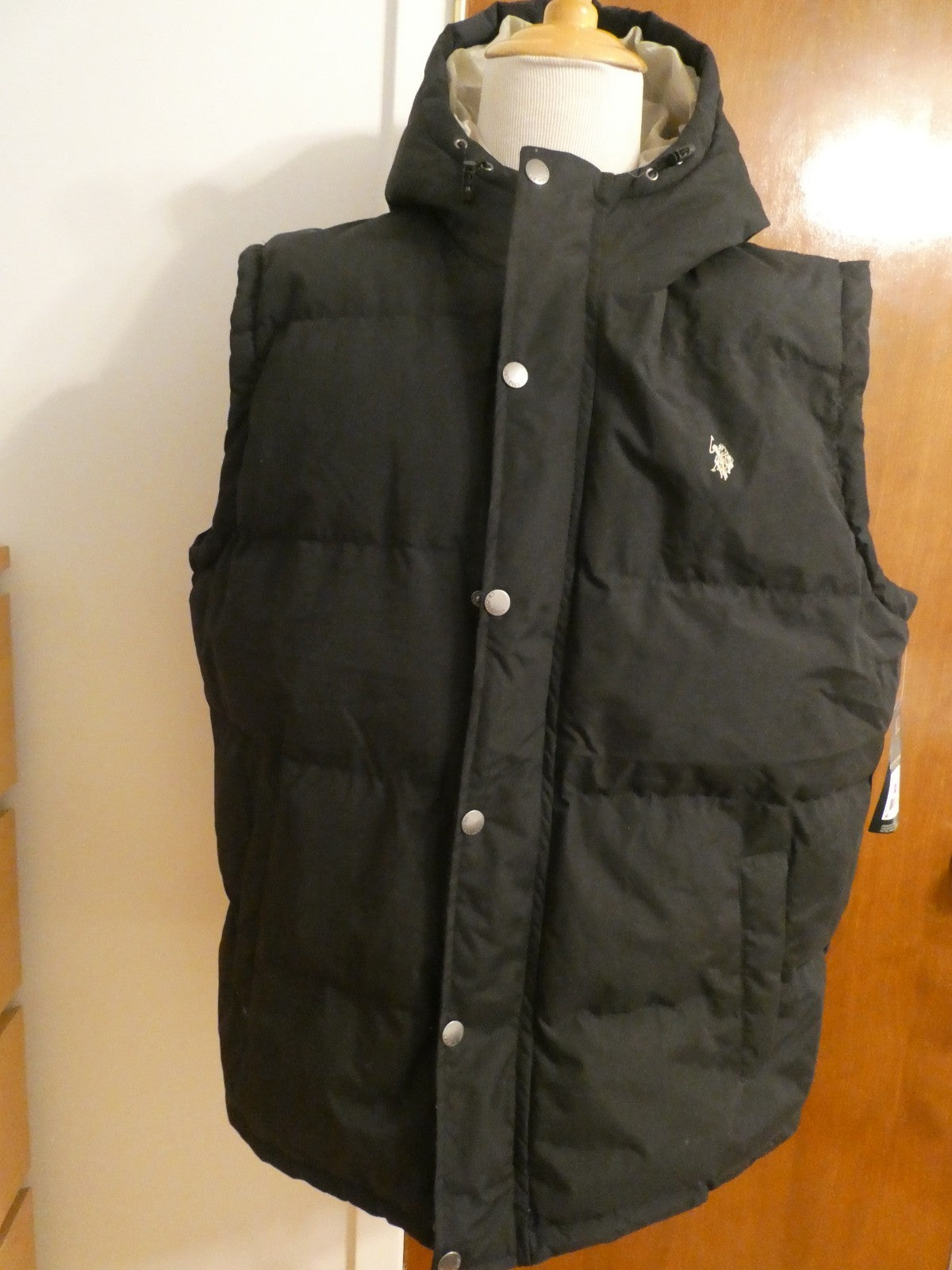 U.S. Polo Assn. Men's Full Zip Puffer Winter Vest Jacket black hood Size XXL