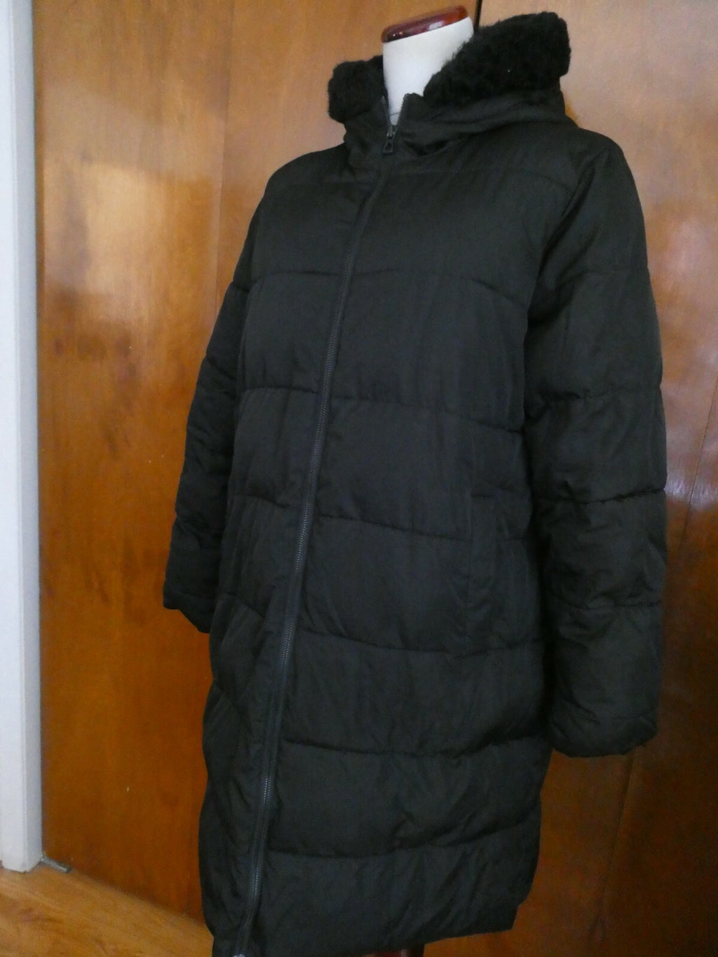 Gap Women's Black Long Winter Coat Hooded XLarge