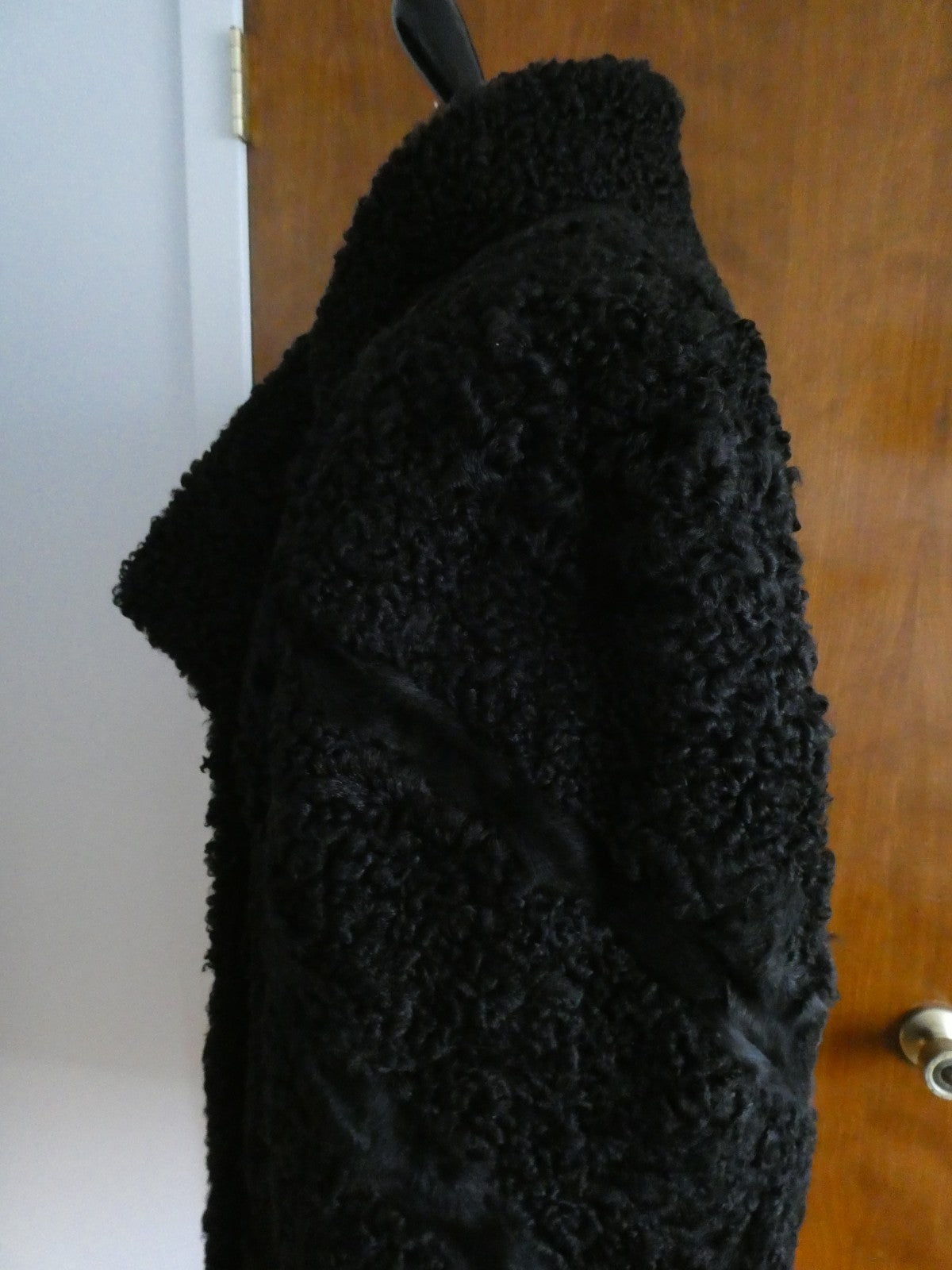 Genuine Fur Karakul Women’s Black Persian Lamb Coat Size Large Made in Moldova