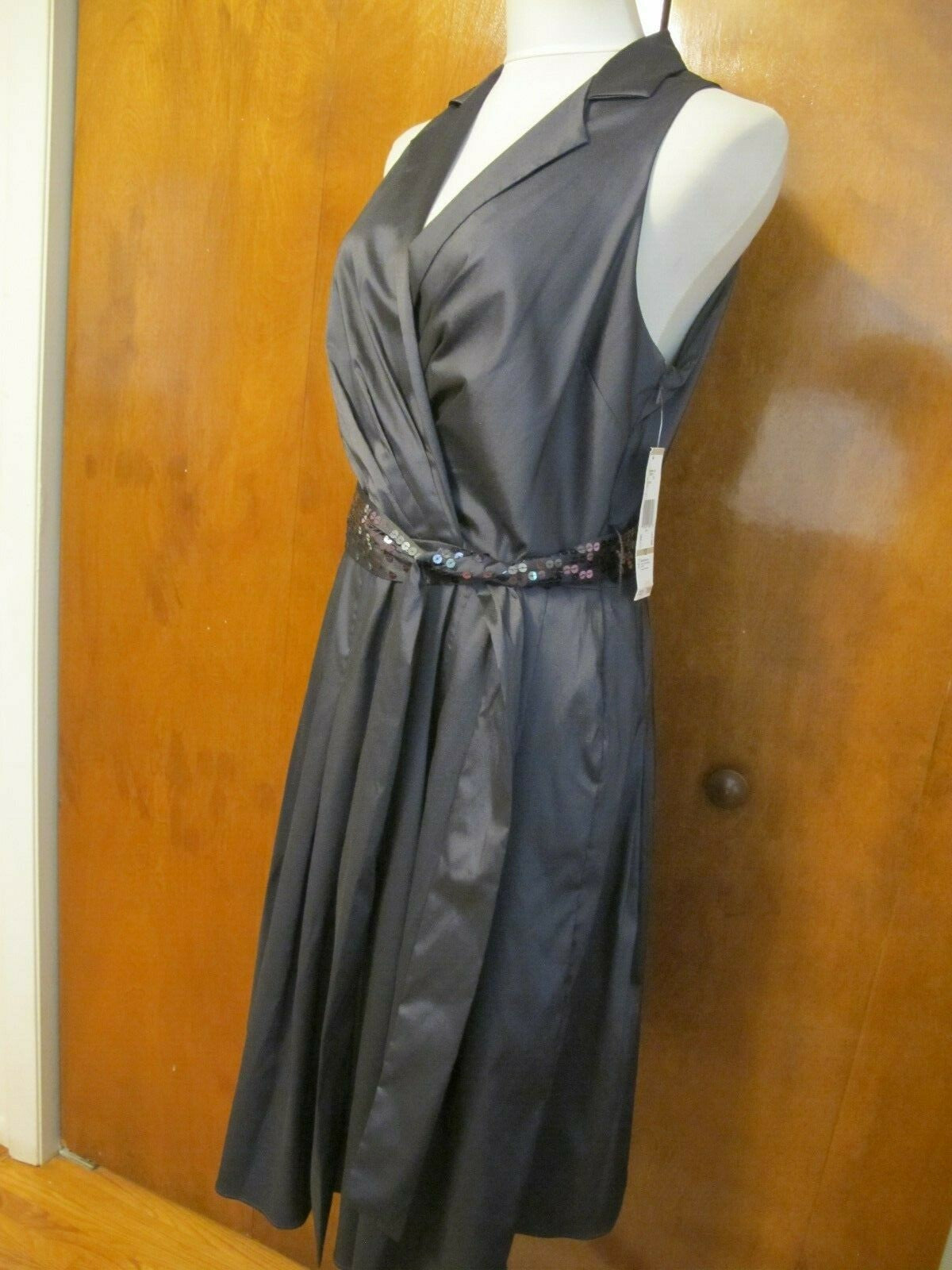 Anne Klein women’s dark gray pleated skirt detailed dress size 12 new