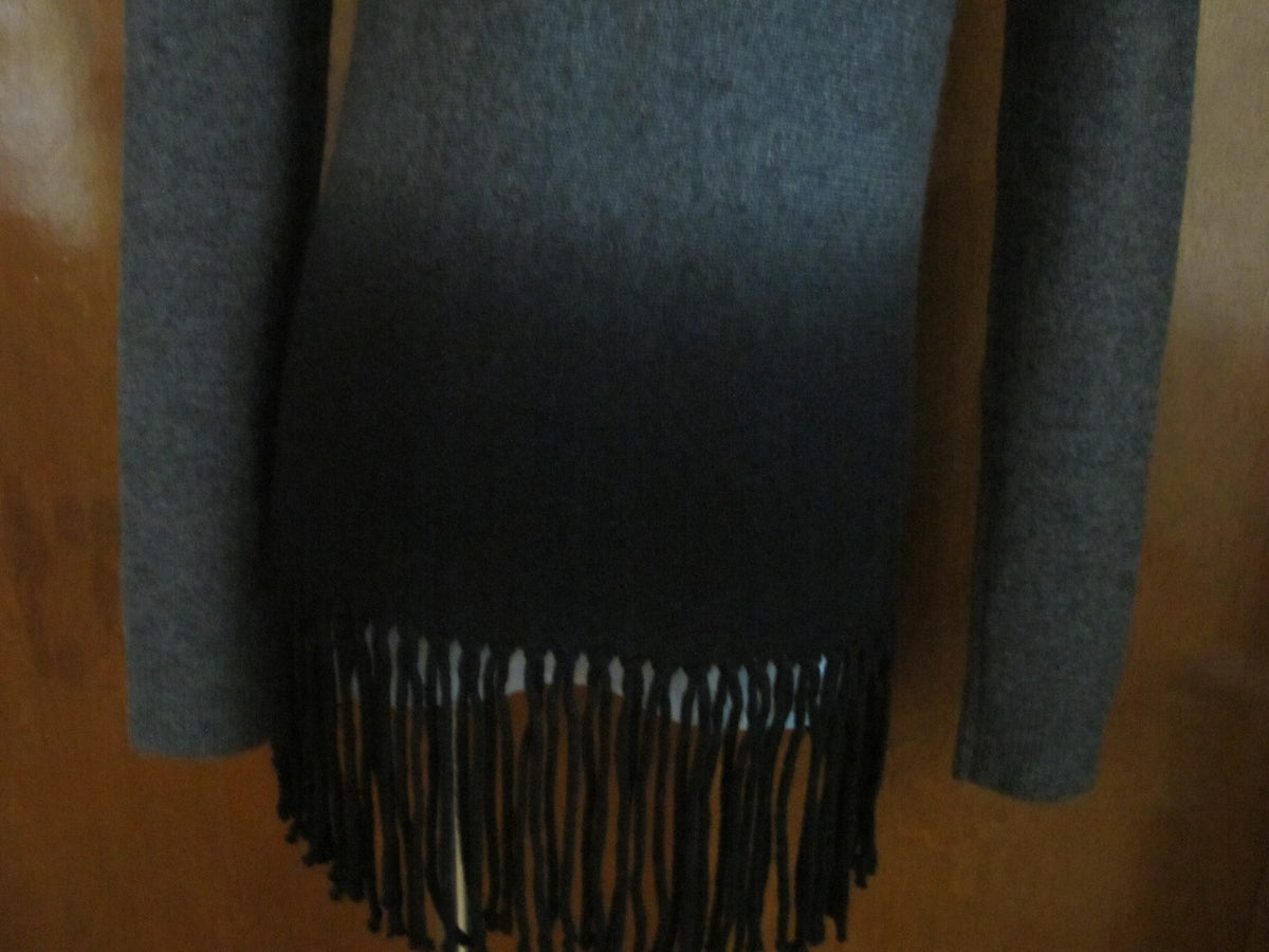 Aqua Women's Gray Black Cashmere Fringe Crewneck Pullover Small NWT