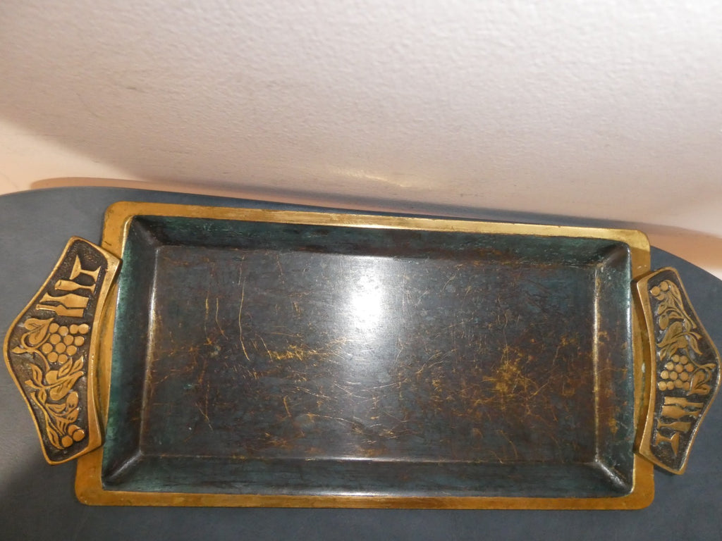 Vintage Made in Israel Brass Shabbat Candlesticks & Tray Set