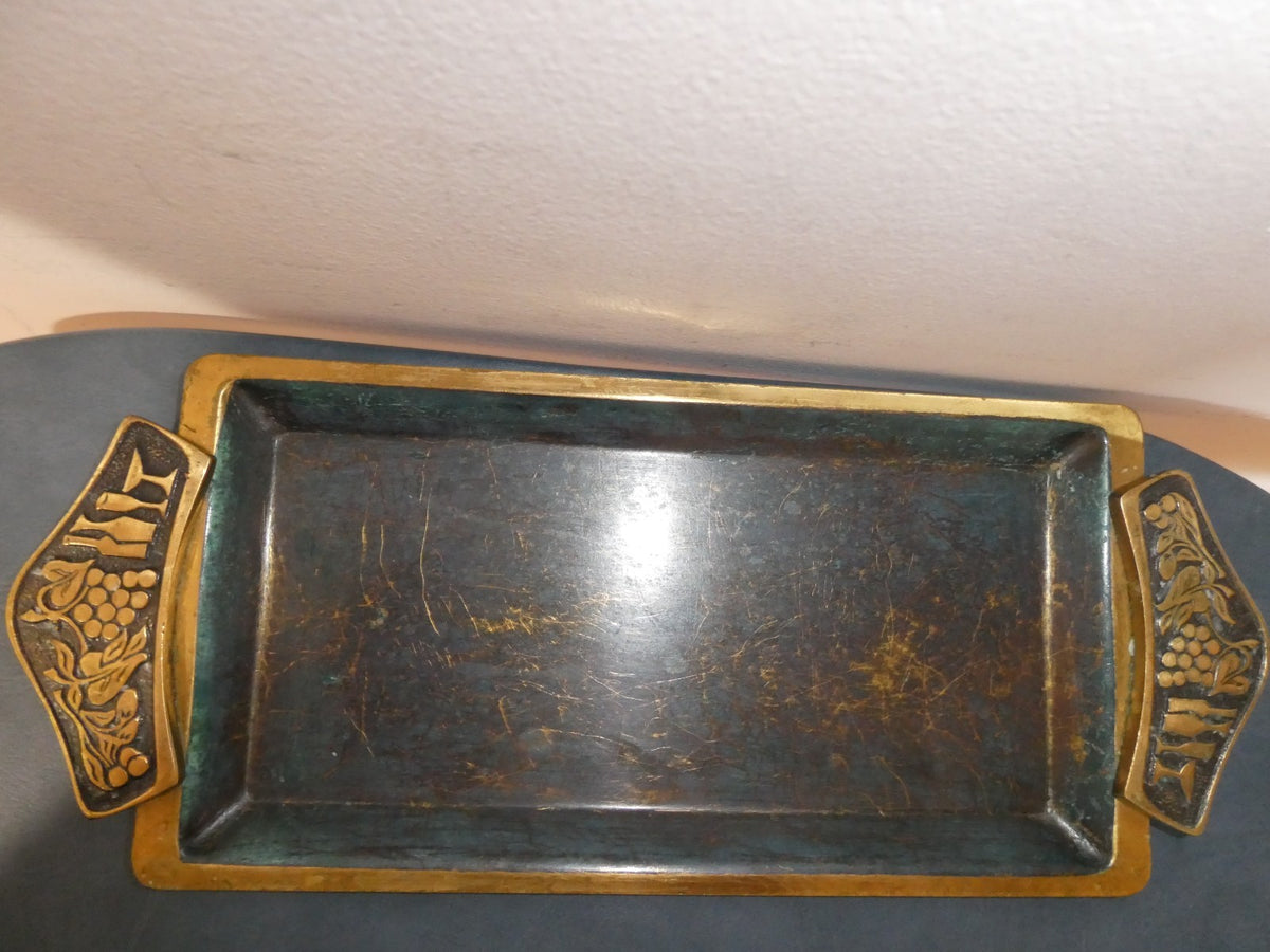 Vintage Made in Israel Brass Shabbat Candlesticks & Tray Set