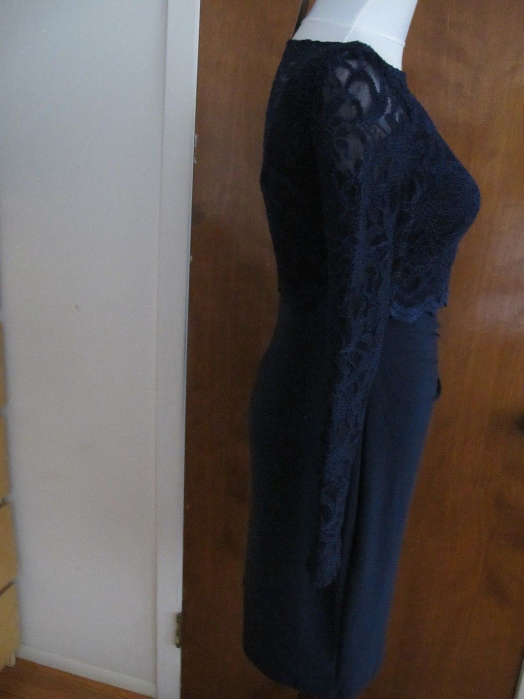 Ralph Lauren  women navy bodice overlay fabric lace crafted evening NWT dress 2 