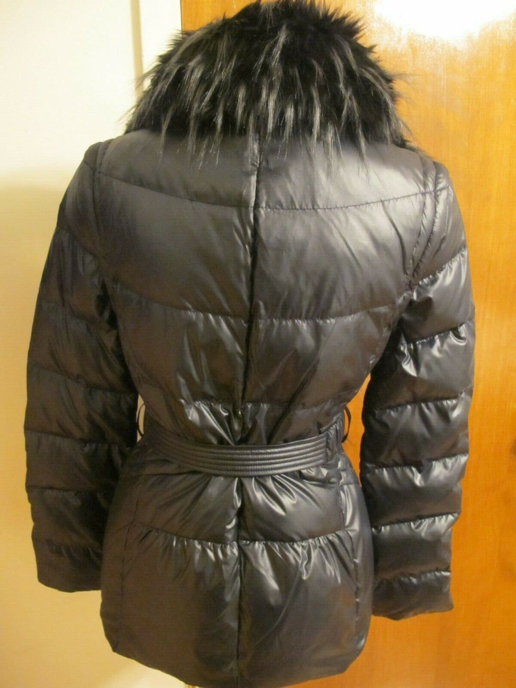 French Connection navy winter coat two in one down feather faux fur collar Small