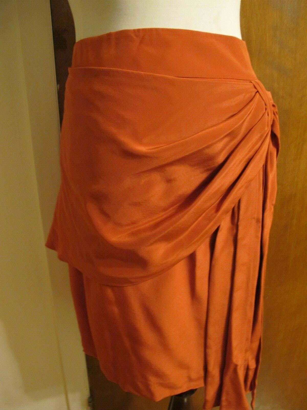 Juicy Couture Women's Orange African Sun Draped Silk Lined Skirt XL Fits Large