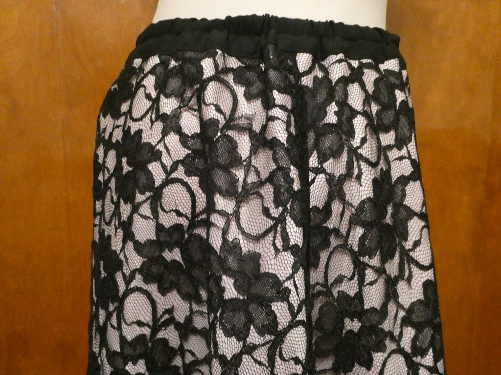 Unbranded Women's Black Pink Fringe-Textured Sheer Lined Evening Skirt Size M