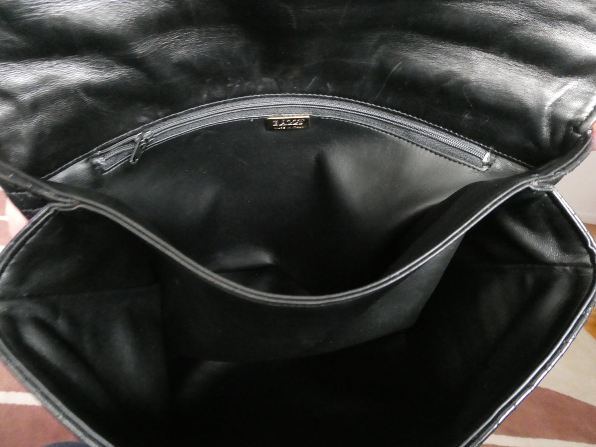 Vintage Bally Women's Black Quilted Leather Top Handle Handbag Gold Tone Italy