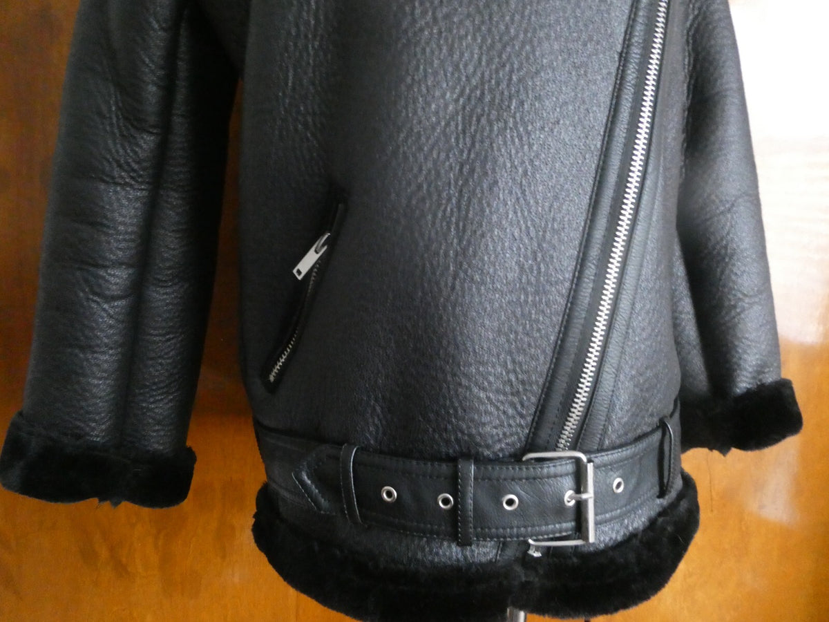 LY VAREY LIN Women's Black Faux Shearing Lined Warm Winter Moto Jacket Small