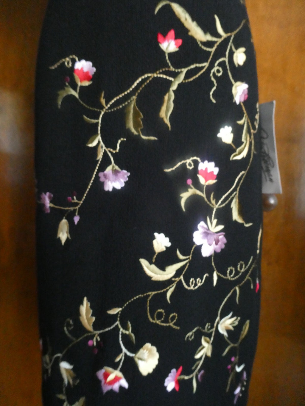 Rickie Freeman for Teri Join women's black embroidered wool lined skirt size 10 