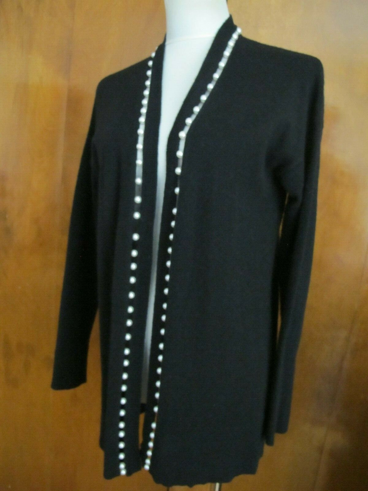 Bloomingdale's Womens Black Open Front Cardigan Small 
