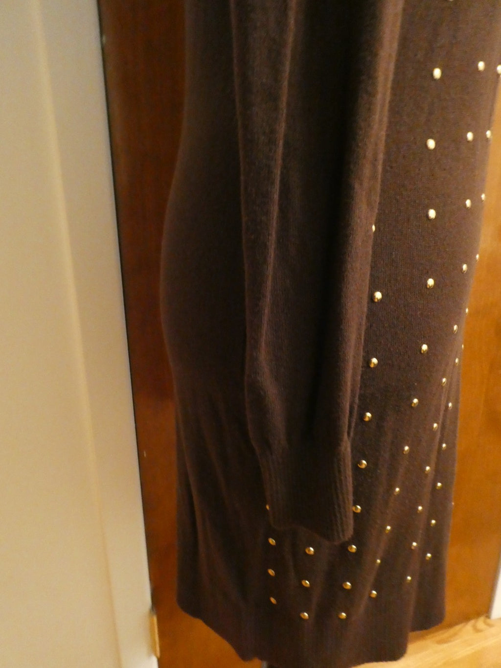 Michael Kors Studded Sweater Dress Size 2 Brown Gold Studded Long Sleeve Bodycon